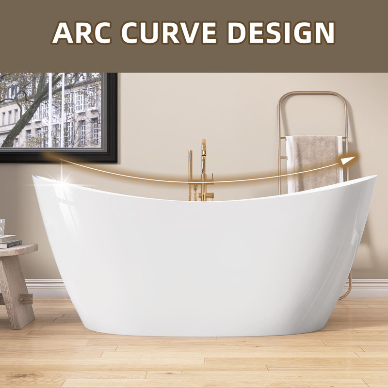 GETPRO Vastwild 55'' Acrylic White Freestanding Bathtub Double